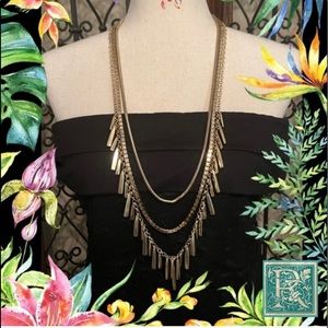 Chicos gold Fringe three Layer Necklace